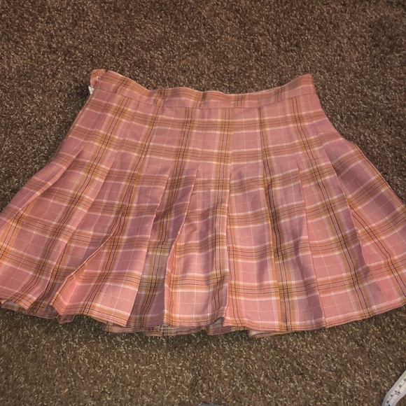 Pink plaid pleated high waist school girl skirt size small - Picture 13 of 14